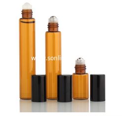 China Manufacturers Stock 3ml 5ml 10ml Aluminum Cover Brown Amber Roll-On Glass Essential Oil Bottle supplier