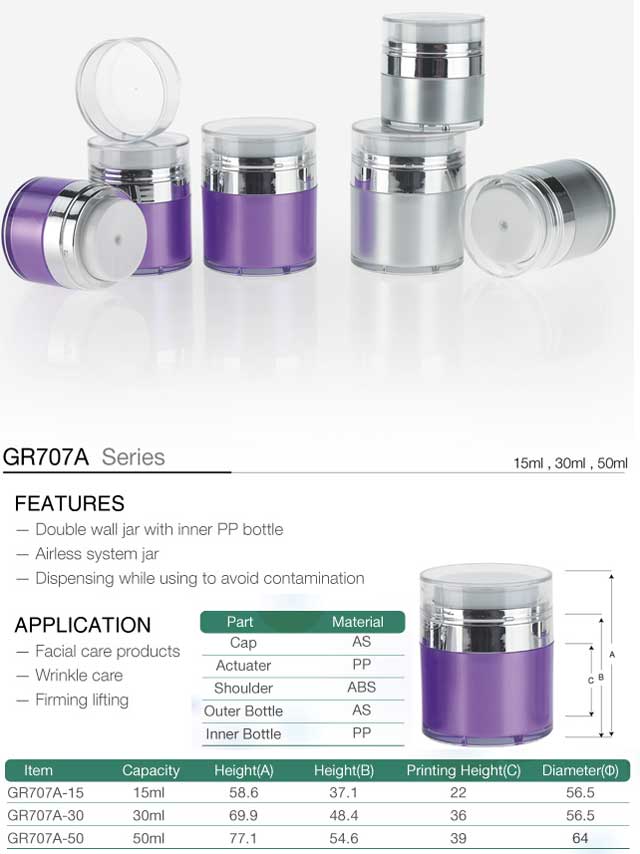 Double wall plastic cream jar with inner PP botter, Double wall plastic cream jars