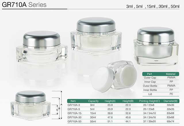 3ml, 5ml, 15ml, 30ml, 50ml silver plastic cream jars