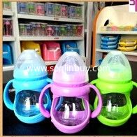 China 150ml glass baby bottle with handle and cover supplier