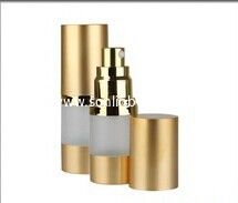 China 15ml-100ml Airless Pump Acrylic Bottle Golden Color With Frost Body Aluminium Cap supplier