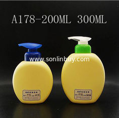 China Flat Round Plastic  Shampoo Bottles 200ml 300ml, Children Lotion Pump Bottle supplier