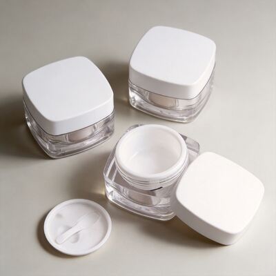 Quality  Acrylic Double Wall Cream Jars, Square Cosmetic Container, Skincare Jar for Face Cream, Moisturizer, Eye Cream Jar, Custom Logo & Multiple Capacity Acrylic Cream Jars square skincare cream jars factory