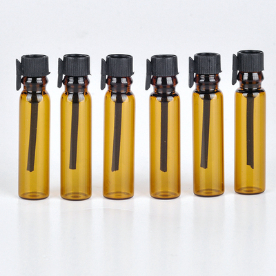 Spot supply 1ml dark brown glass bottles for essential oil packing, amber glass test sample perfume vials