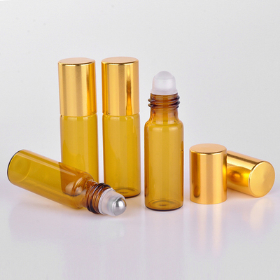 5ml amber glass roll on perfume eye cream oil package bottle with plastic steel roller for person care