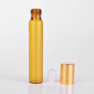 10ml  Amber Essential Oil Glass Roll On Bottle With Silver or Gold Cap and Metal Roller