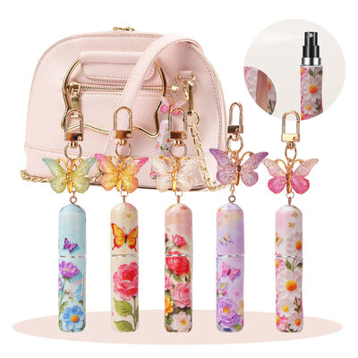 New Popular 5ml Fragrance Bottles Fine Mist Spray Cosmetic Perfume Samples Aromatherapy Bottles Portable Perfume Bottles Travel Perfume Vials with butterfly-shaped keychain cute girly perfume bottles
